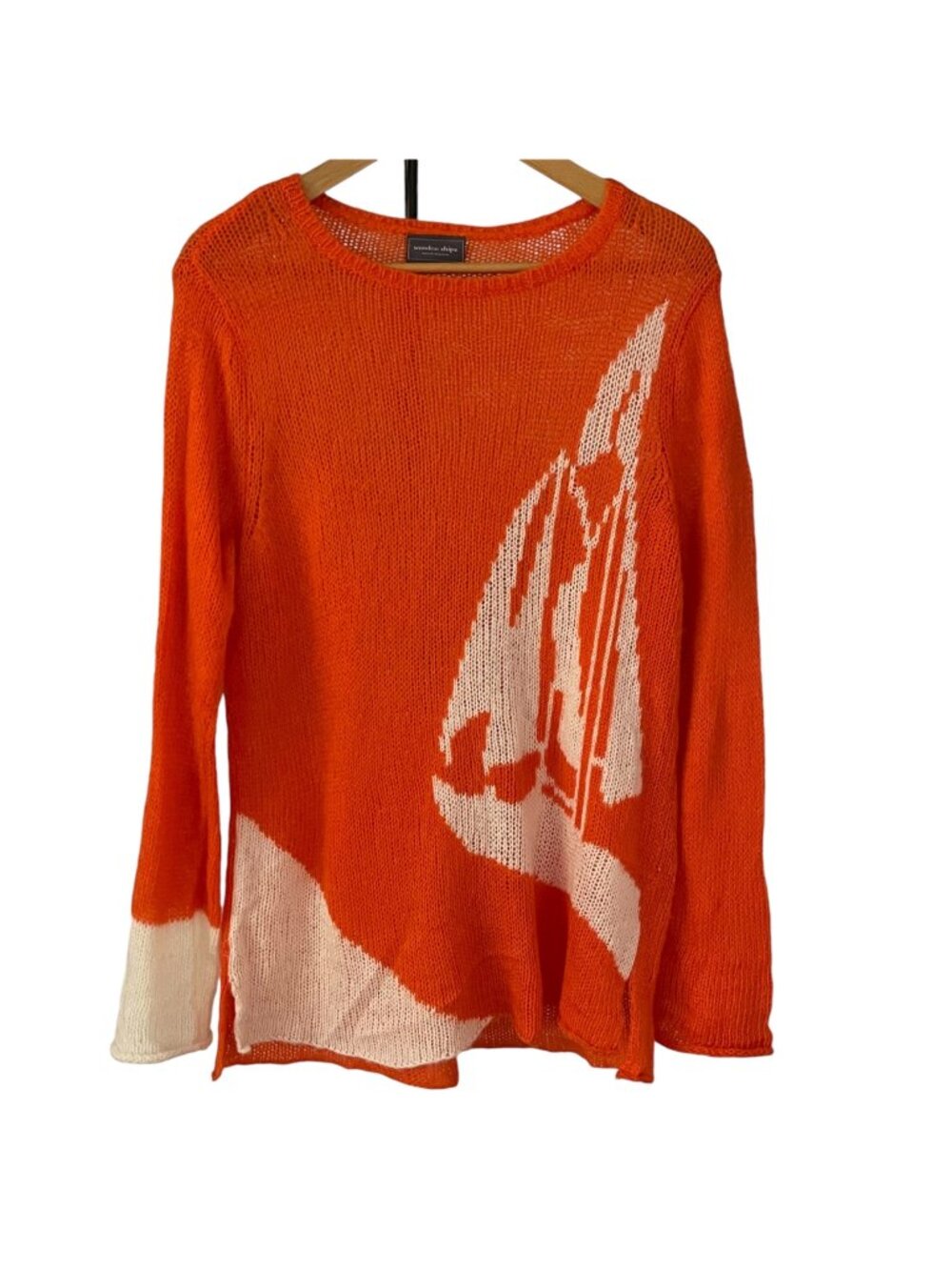 Wooden Ships Womens Sailboat Sweater Size S M Orange Open Knit Coastal Beachy